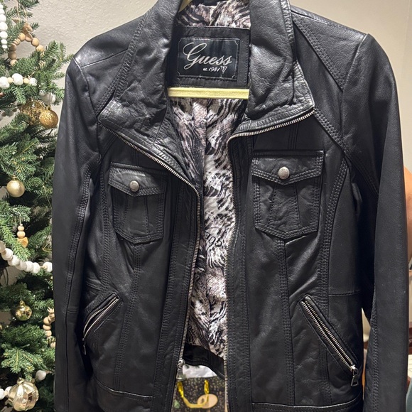 Guess Jackets & Blazers - Guess black leather jacket
